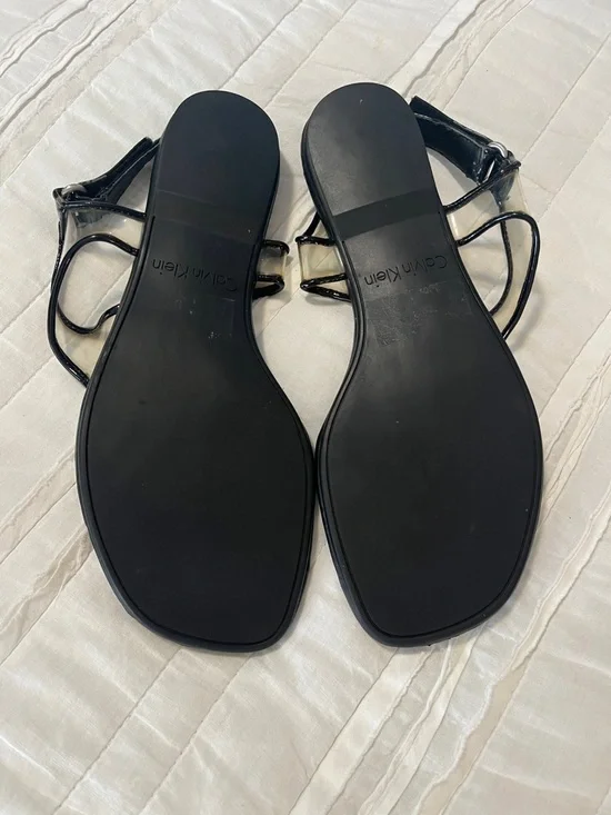 Calvin Klein Black Patent Strappy Sandals with Clear Panel - Picture 2 of 6